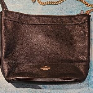 Coach Black Pebbled Leather Shoulder Bag with Gold Chain